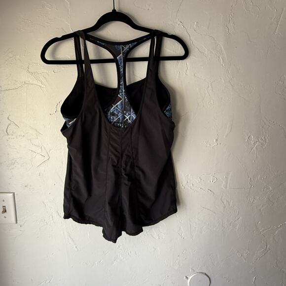 Prana Tank Top Womens Small Black Racerback Blue Print Shelf Bra‎ Yoga Athletic - Picture 4 of 9